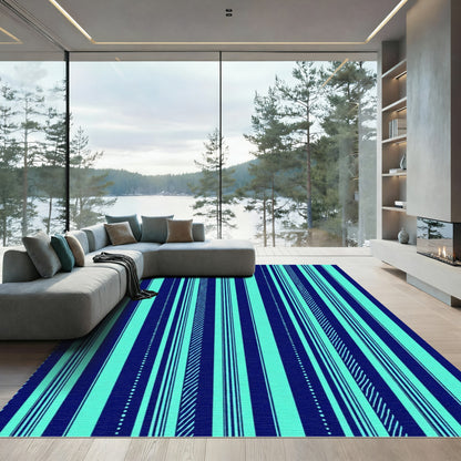 Deep Blue Aqua Stripe Variety Rug