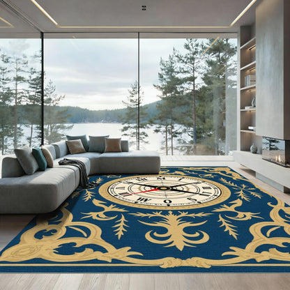Ornate Blue Gold Compass Medallion Rug