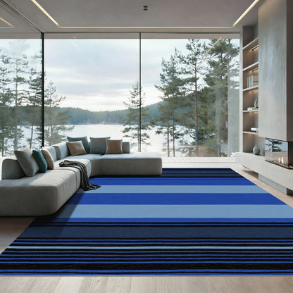 Deep Blue Wide Stripe Rug