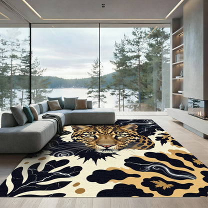 Golden Leopard Abstract Ink Swirl Rug