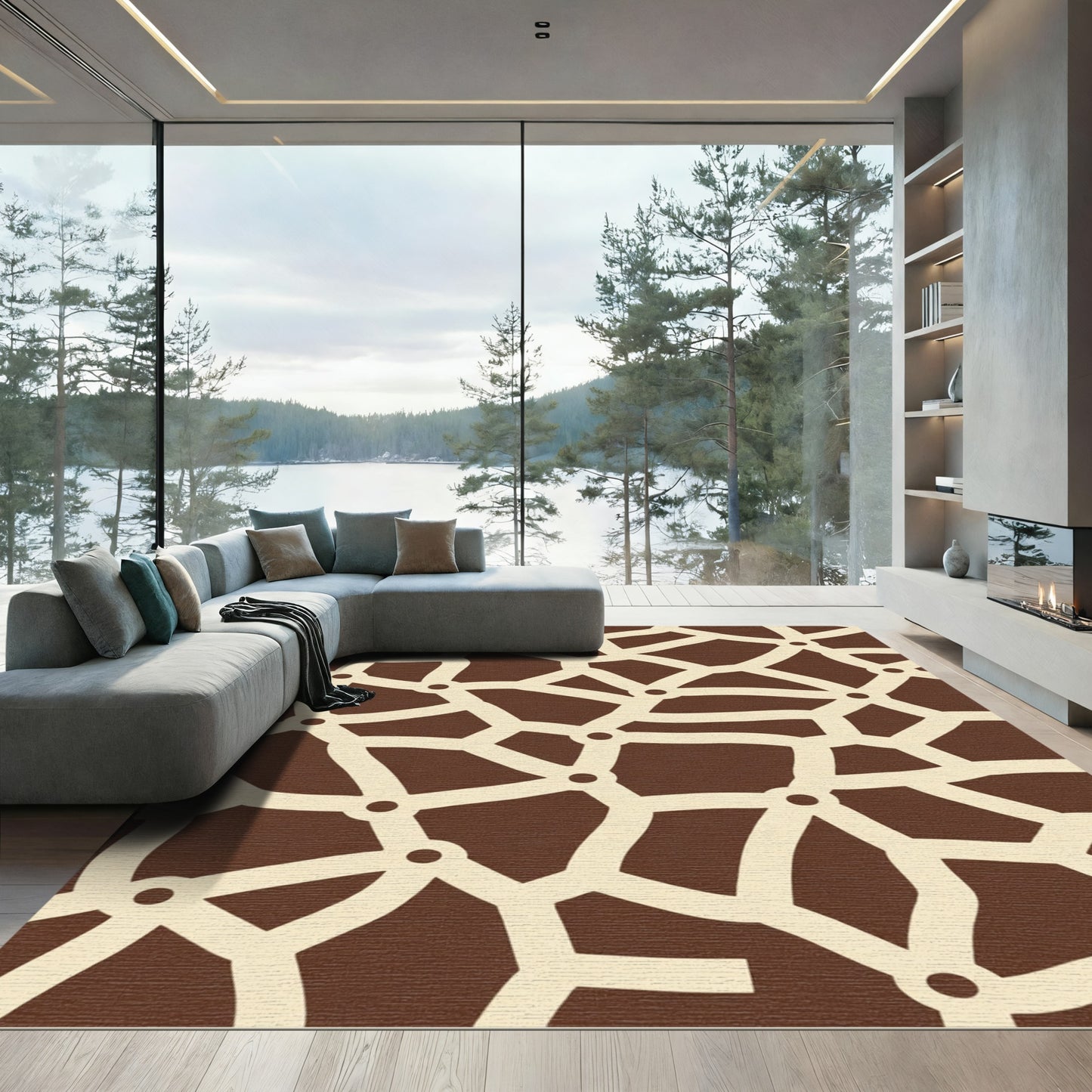 Brown beige irregular network art Rug