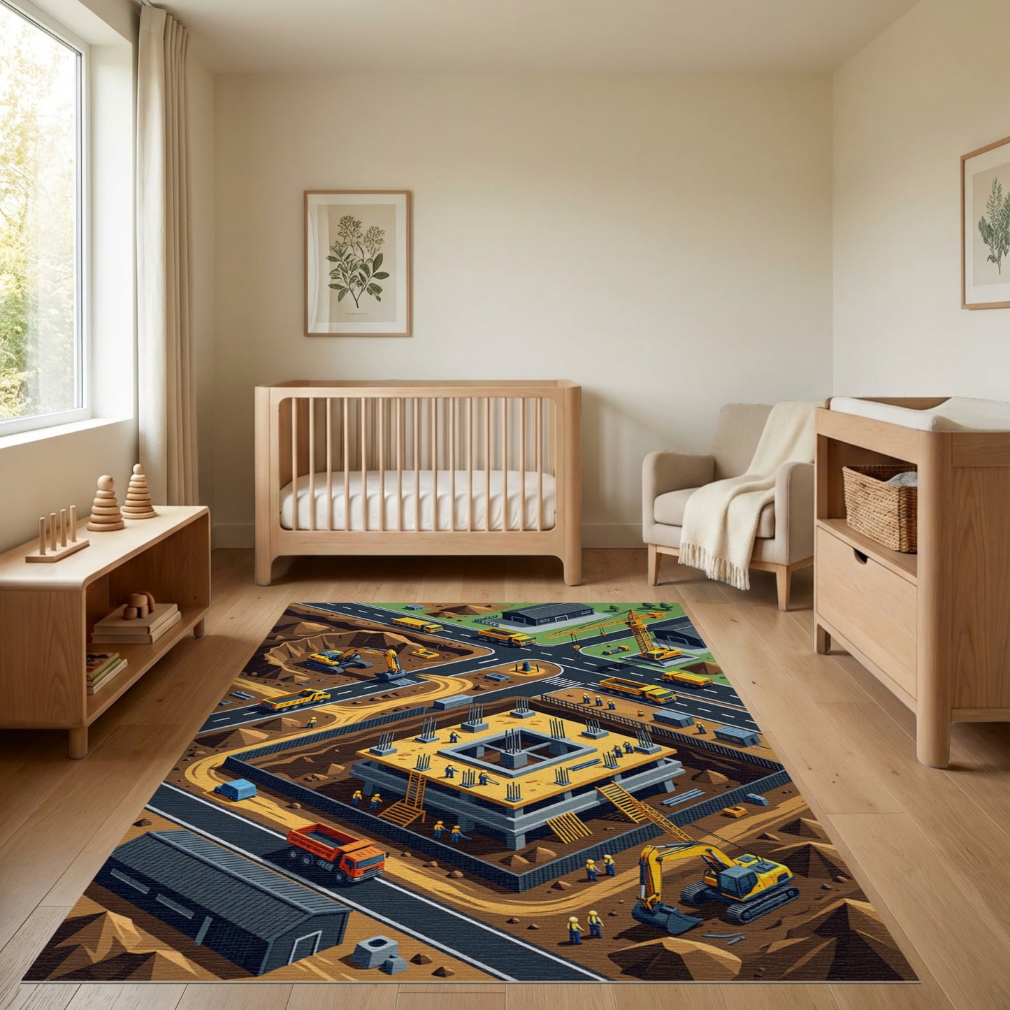Vibrant Isometric Construction Site Rug