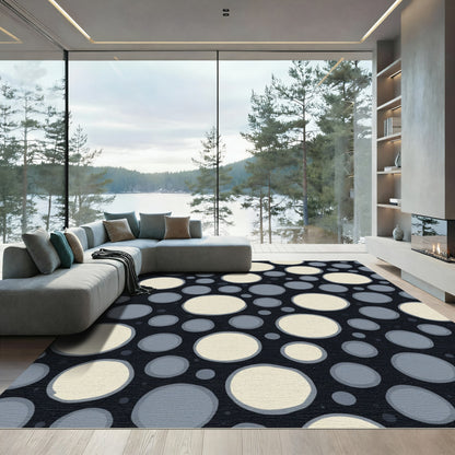 Dark Blue Cream Scatter Dot Round Rug
