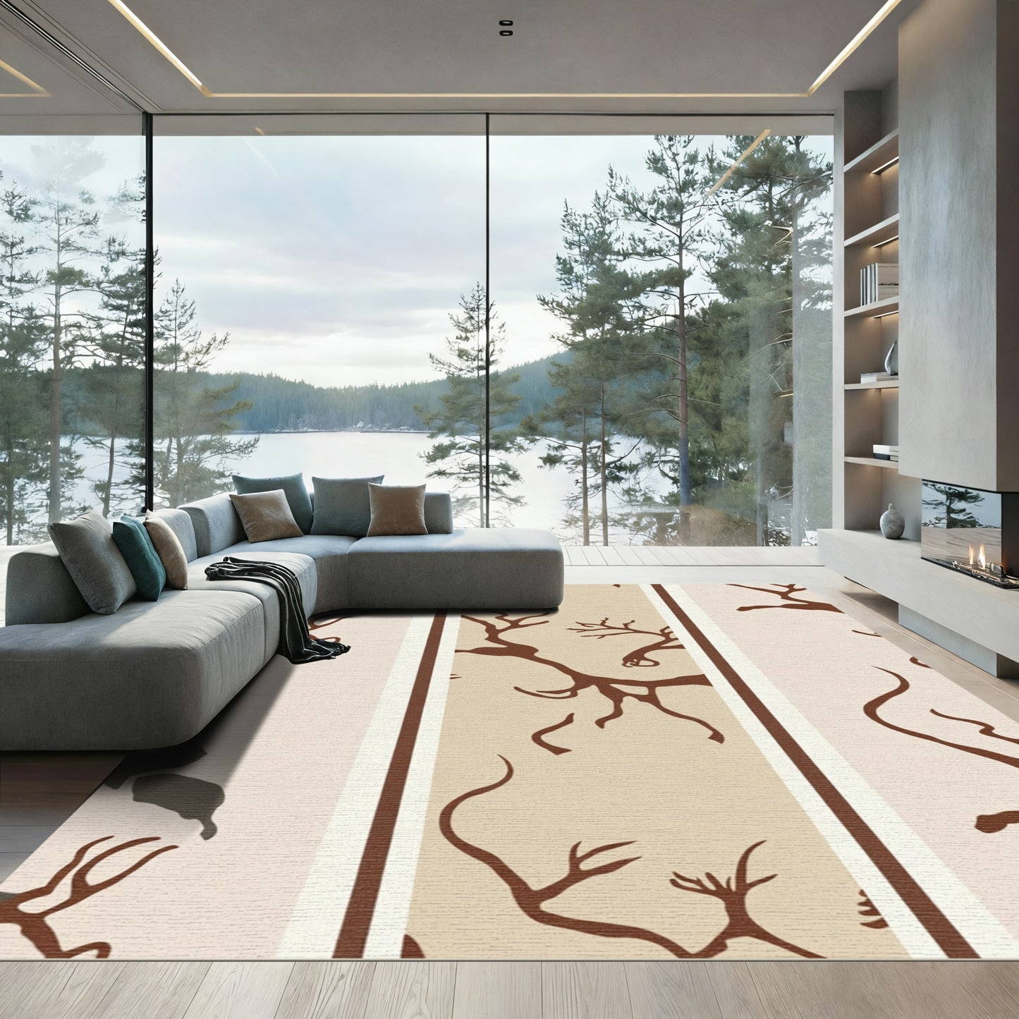 Brown Tree Branch Stripe Rug