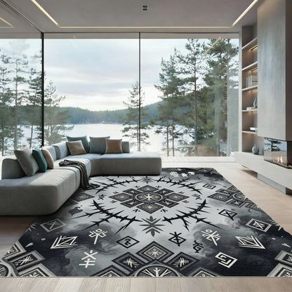 Monochromatic Geometric Symbol Collage Rug
