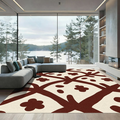 Cream Brown Organic Floral Lattice Rug