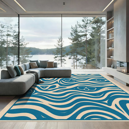 Teal Abstract Organic Wave Rug