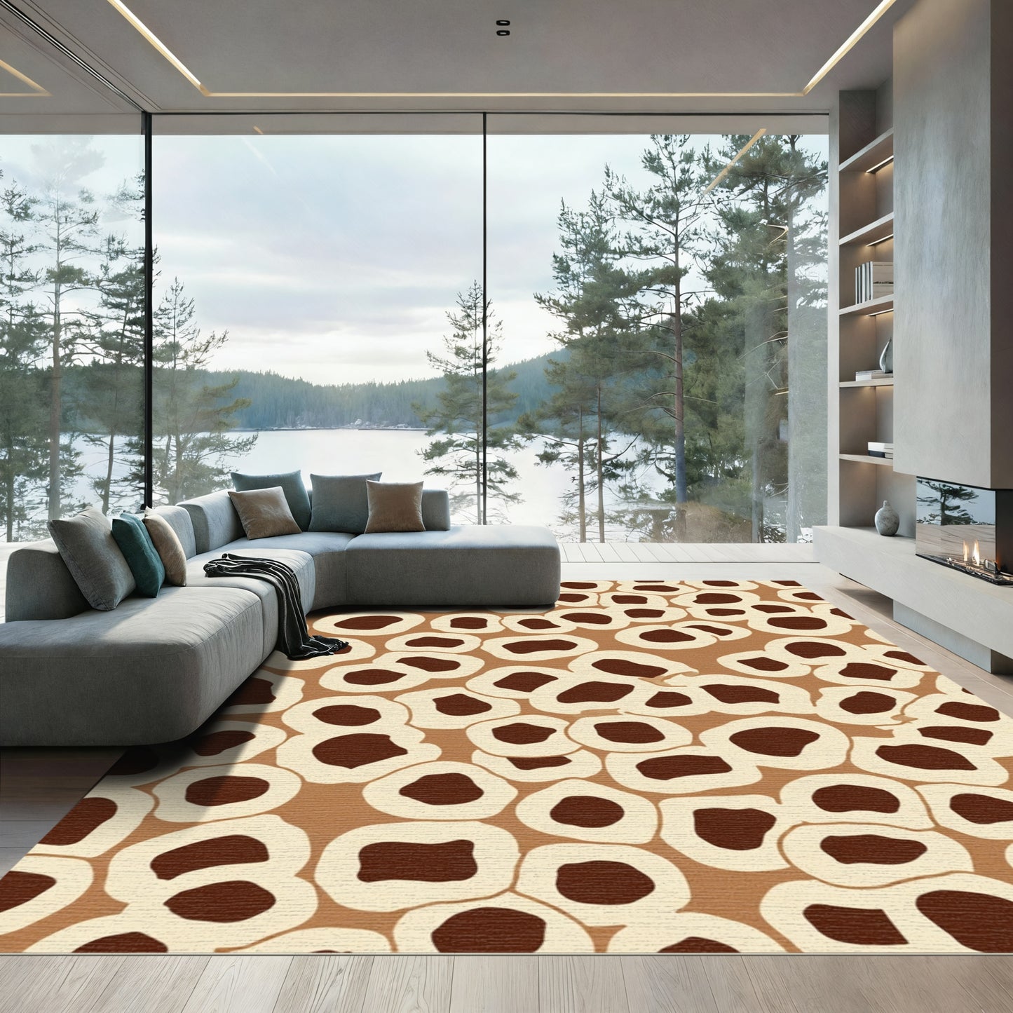 Organic Brown White Blob Cluster Rug