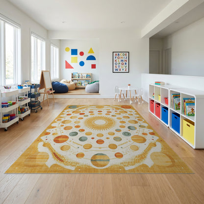 Golden Solar System Mandala Rug