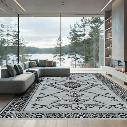 Gray Geometric Tribal Diamond Rug