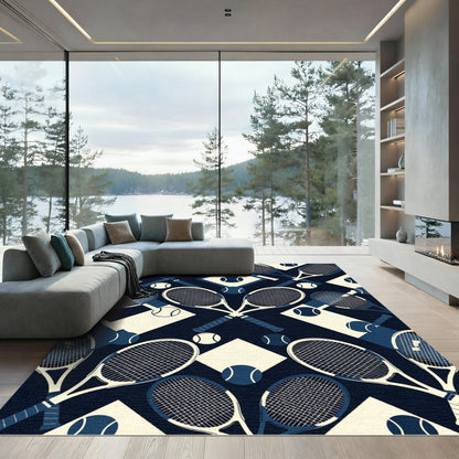 Tennis Racket Navy Cream Geometric Ace Rug