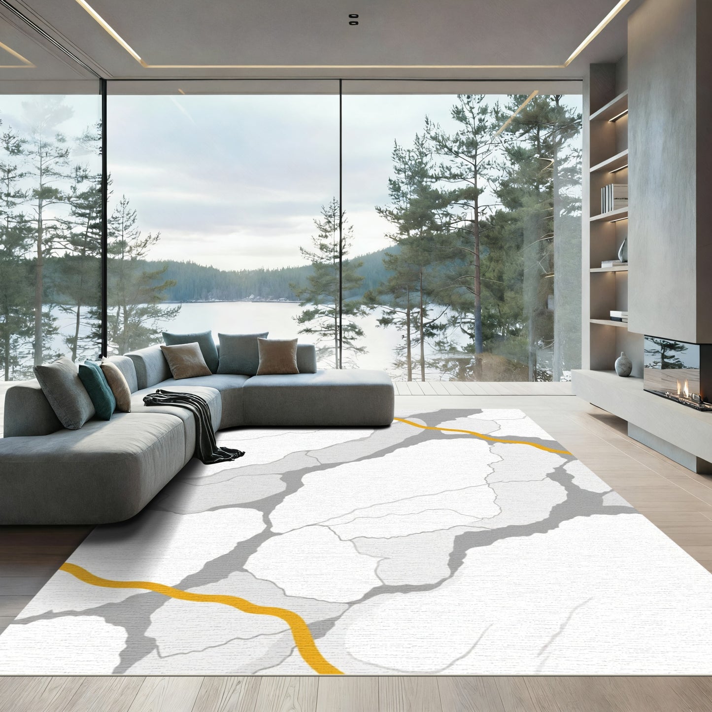 Gold Vein Marble Abstract Rug