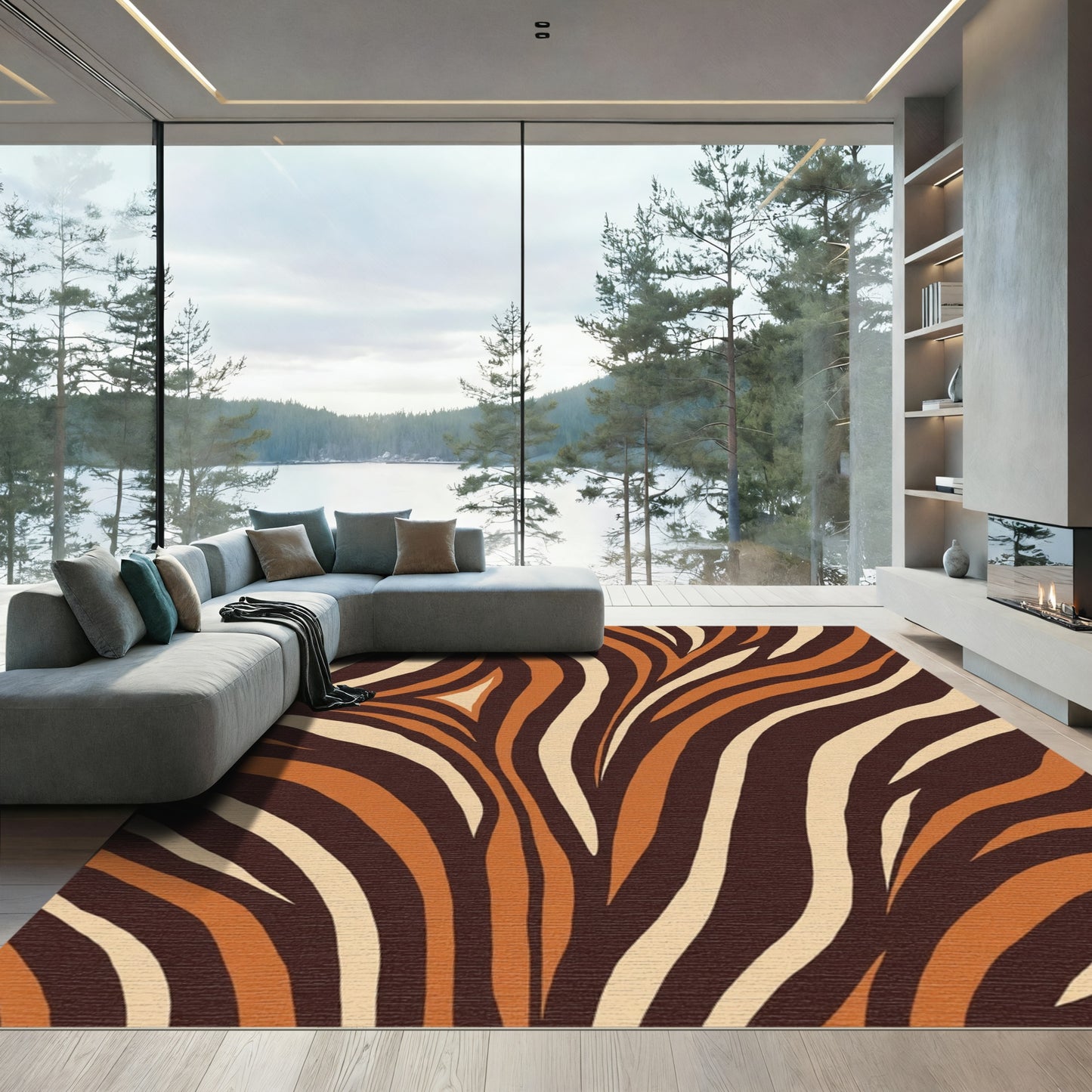 Brown Orange Cream Animal Print Rug