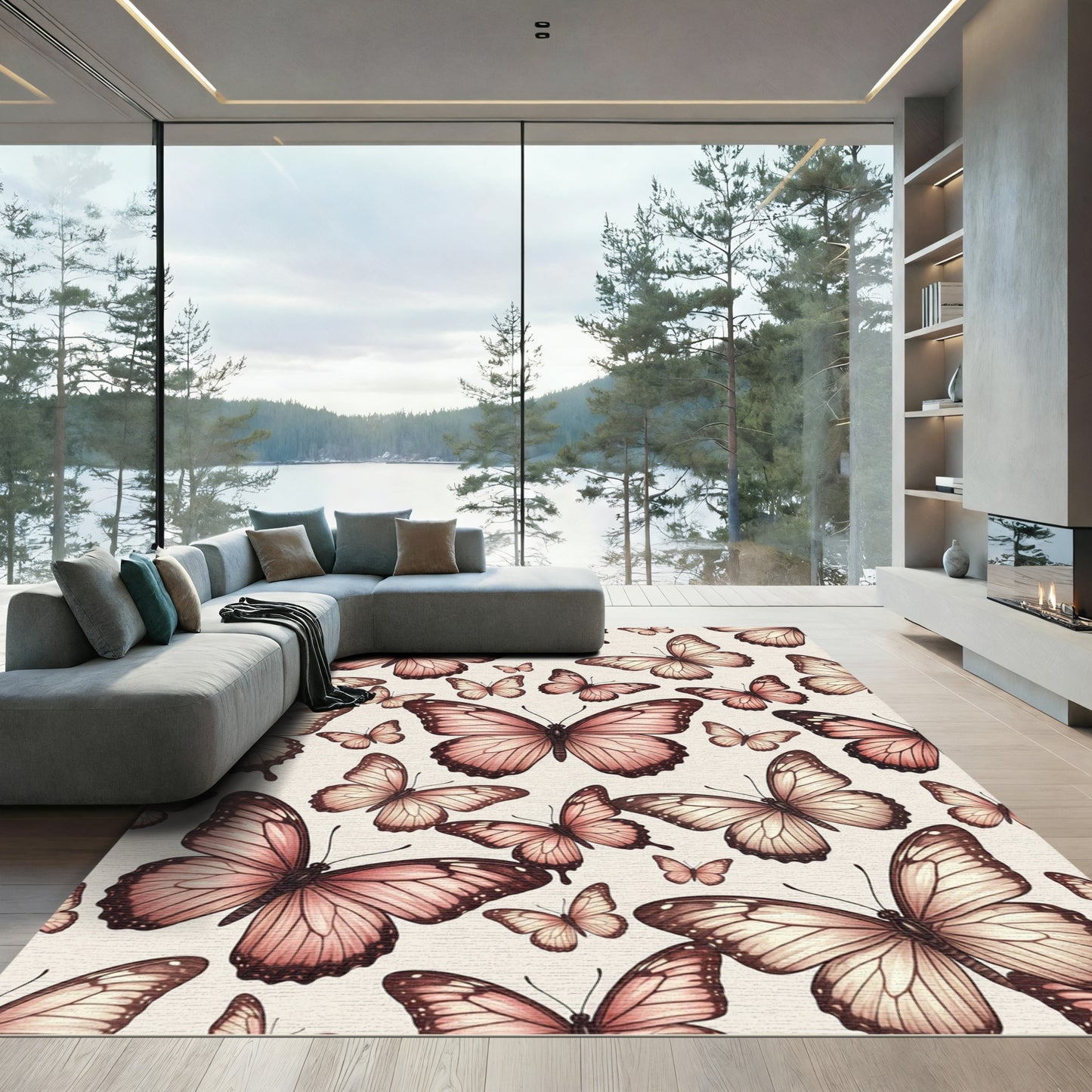 Whimsical Blush Pink Butterfly Garden Rug