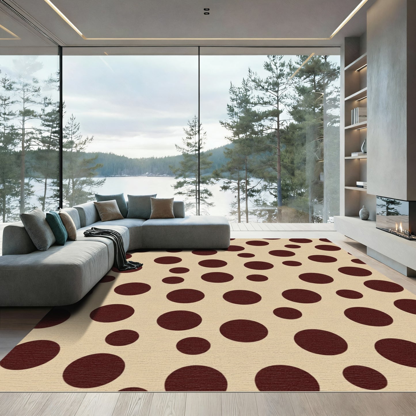 Crimson Polka Dot Background Round Rug