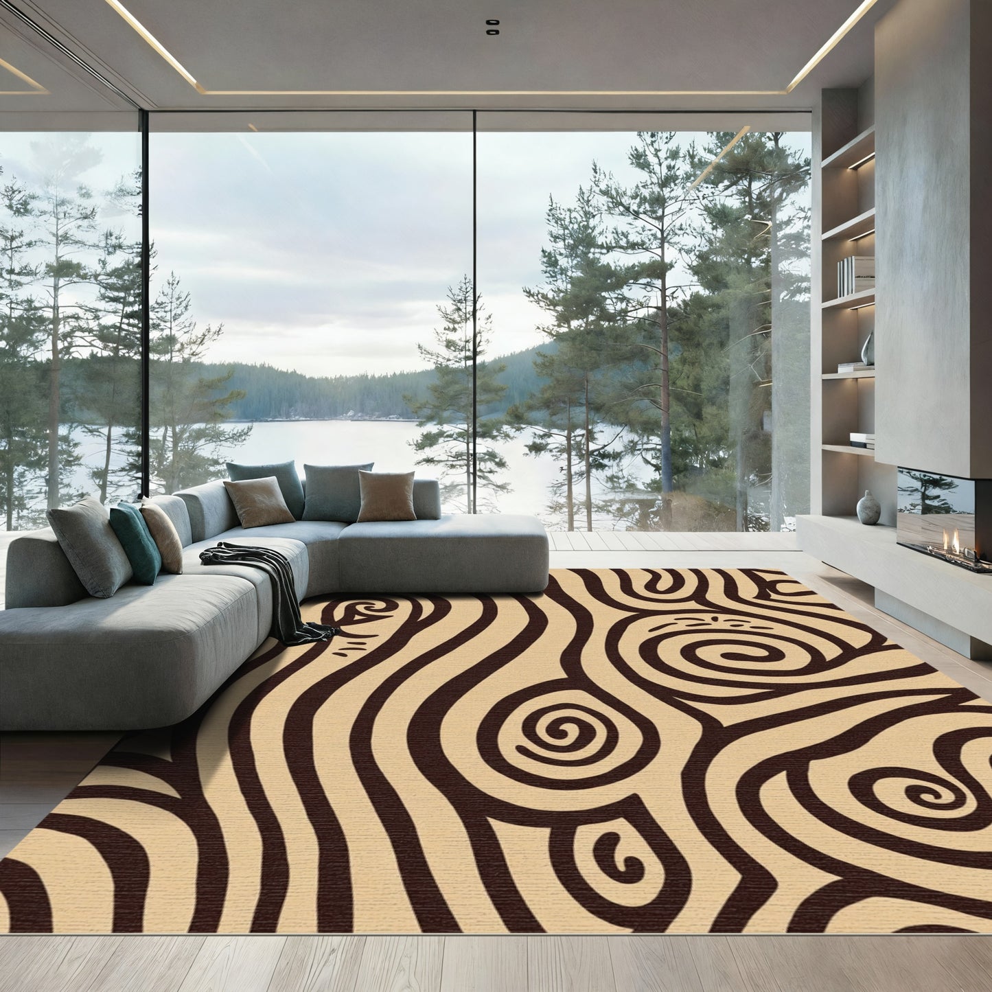 Brown Organic Swirl Abstract Rug