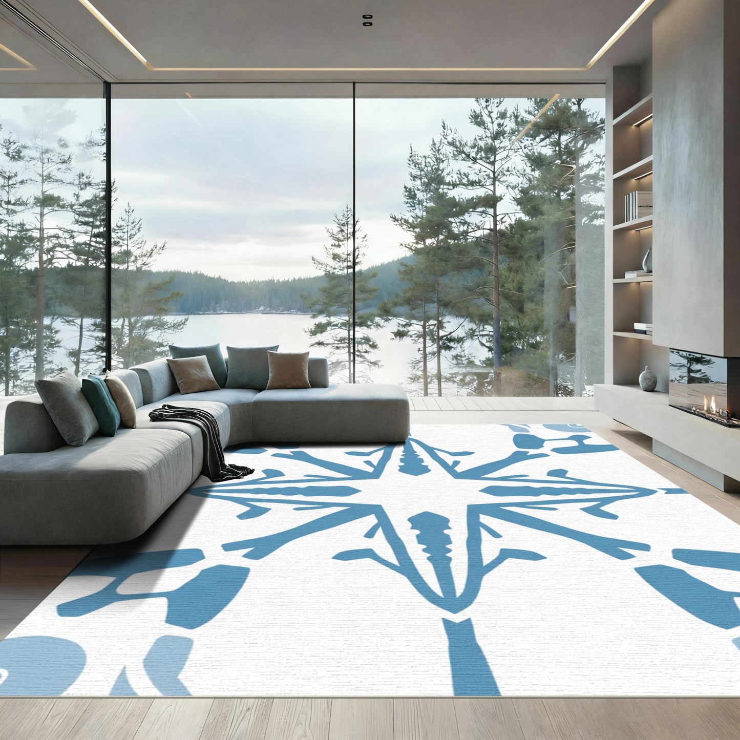 Azure Blue Starburst Symmetry Rug