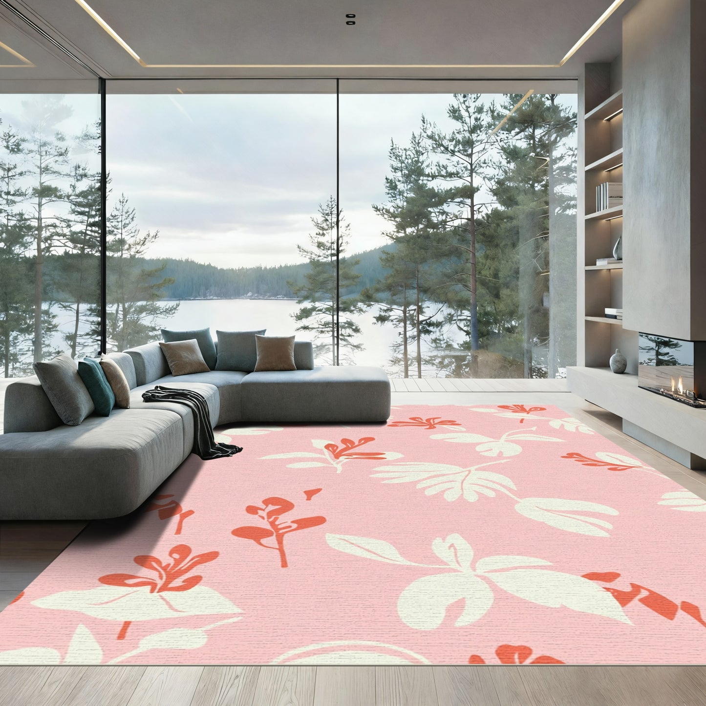 Blush Coral Botanical Cluster Rug