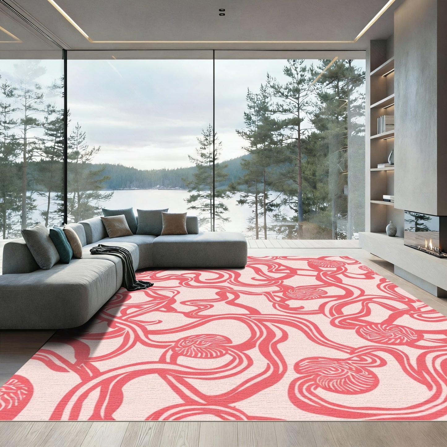Coral Ribbon Garden Swirls Rug