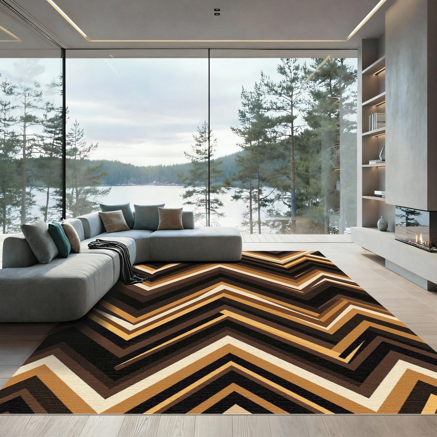 Modern Earthy Zigzag Chevron Stripes Rug