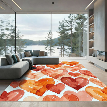 Romantic Watercolor Hearts Warm Hues Rug