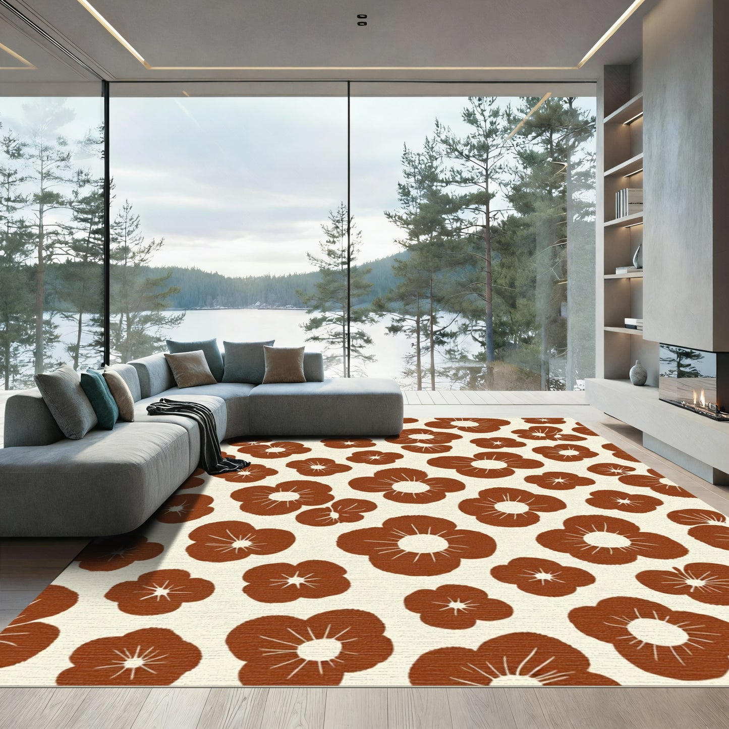 Brown Retro Floral Bloom Rug