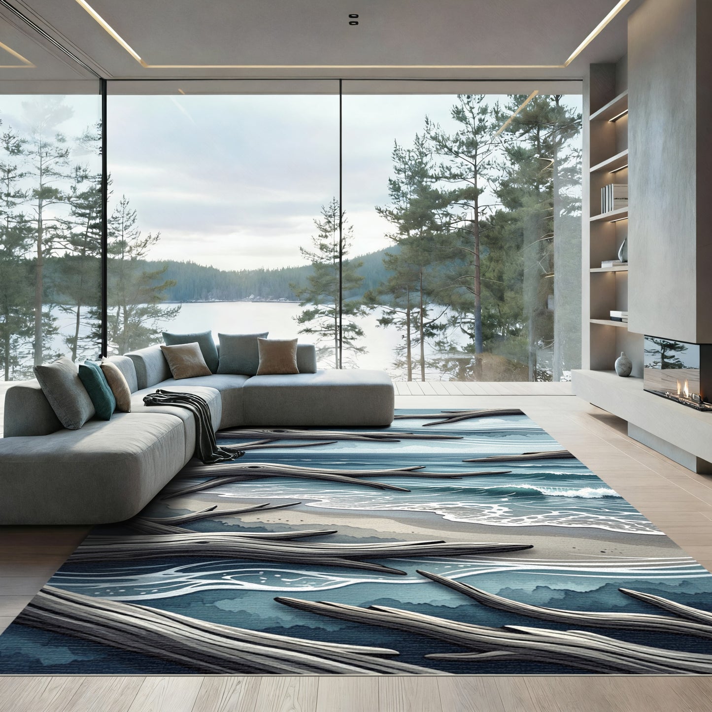 Coastal Driftwood Shoreline Blue Horizon Rug