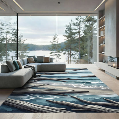 Coastal Driftwood Shoreline Blue Horizon Rug
