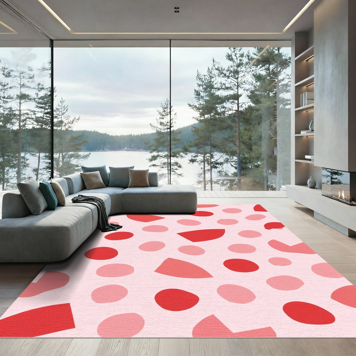 Pink Red Abstract Shapes Scatter Rug