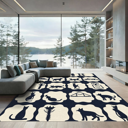 Dark Blue Feline Silhouette Collection Rug