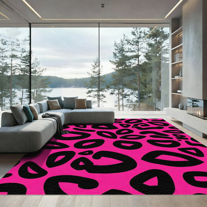 Bold Pink Black Spotty Animal Print Rug