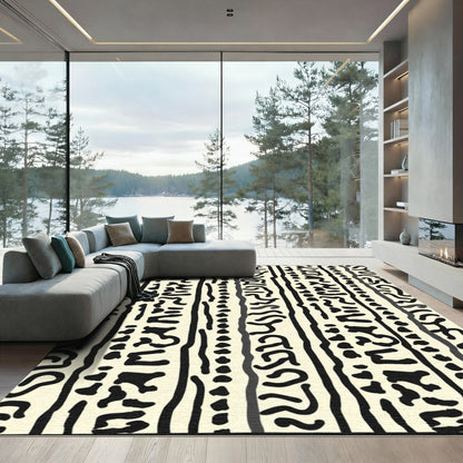 Bold Black Stripe Eclectic Composition Rug
