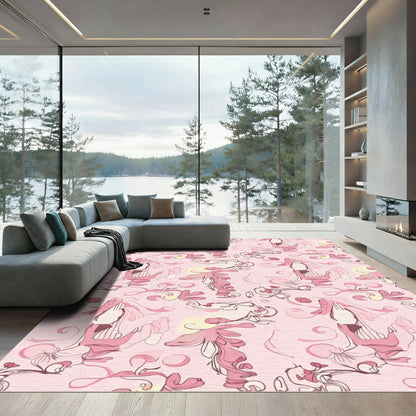 Whimsical Pink Floral Swirls Rug