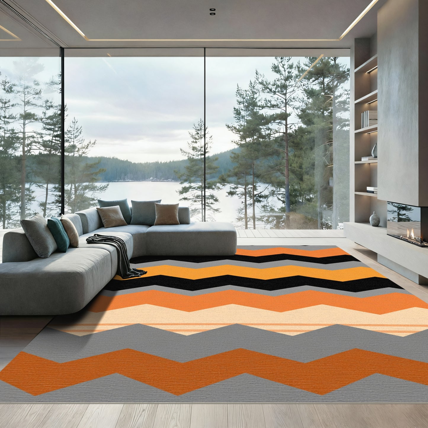 Orange Black Gray Chevron Stripe Rug