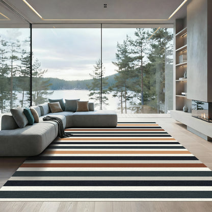 Earthy Red Blue Gray Striped Rug