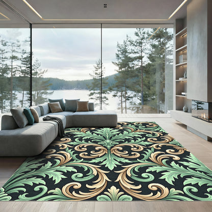 Elegant Sage Green Golden Acanthus Ornament Rug