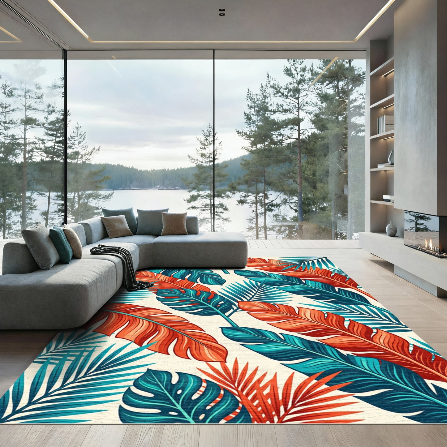 Vibrant Tropical Leaf Botanical Palm Rug
