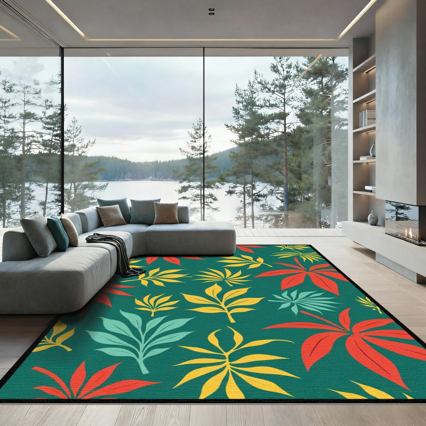 Vibrant Red Yellow Leaf Foliage Rug