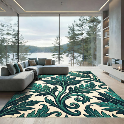 Dark Emerald Acanthus Leaf Botanical Rug