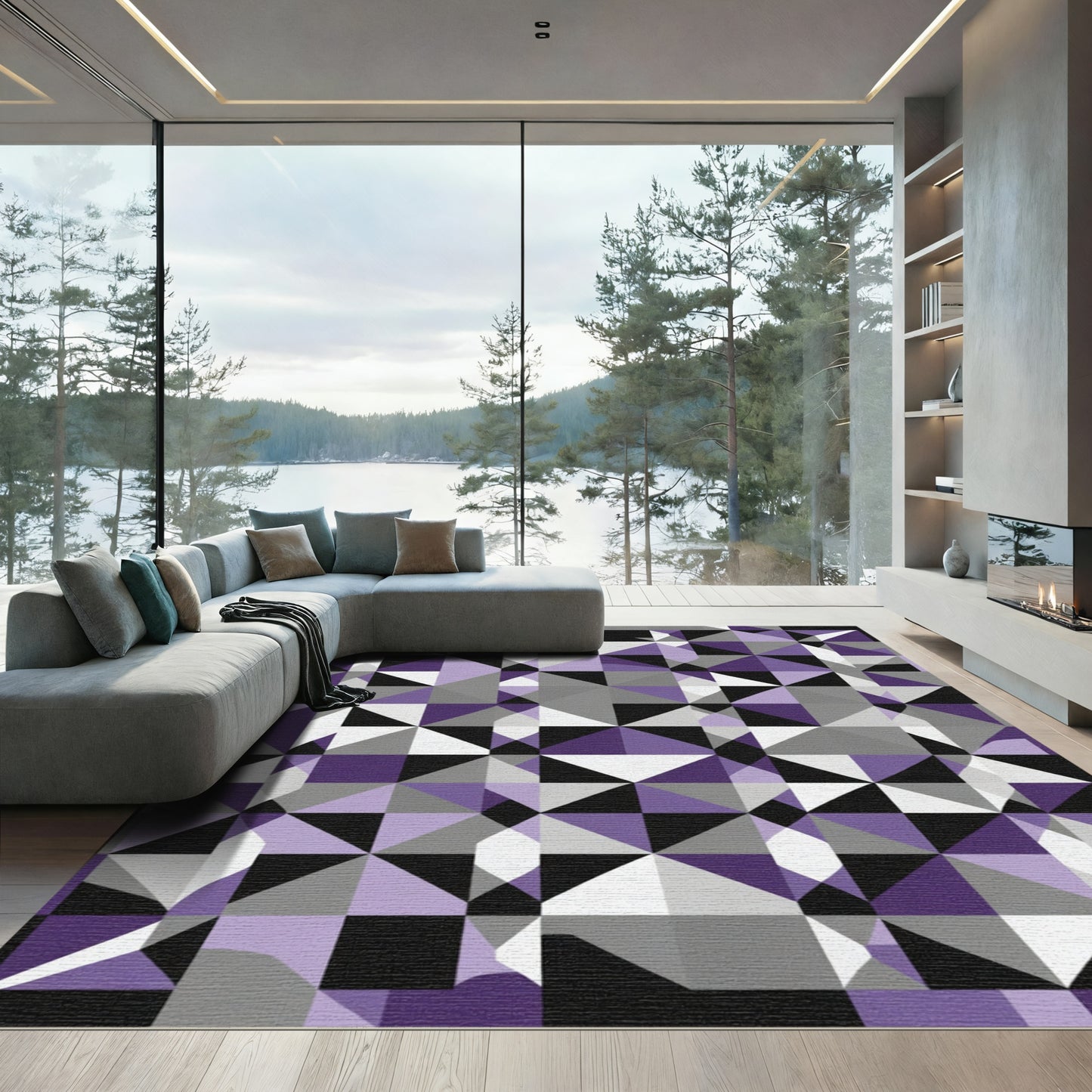 Purple Gray White Geometric Fragment Rug
