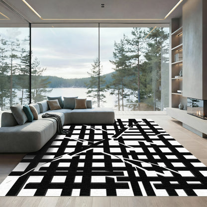 Monochrome Abstract Shuttered Grid Rug