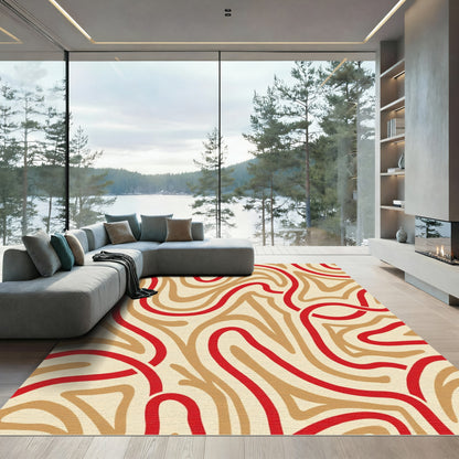 Bold Red Tan Wavy Lines Rug