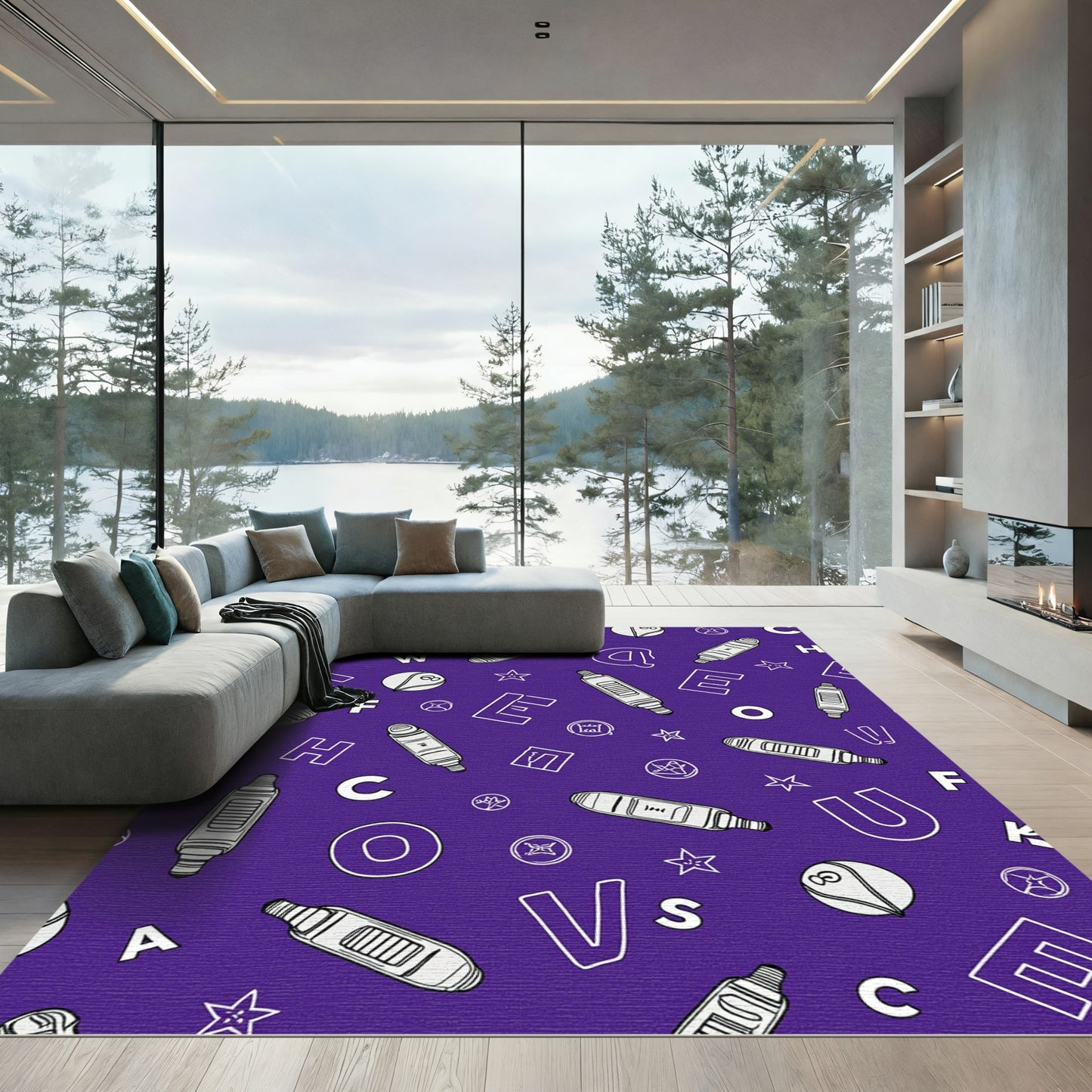 Purple White Alphabet Letter Pattern Rug
