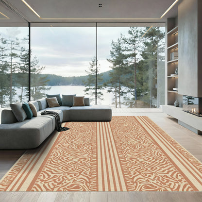 Brown Abstract Stripe Terra Cotta Rug