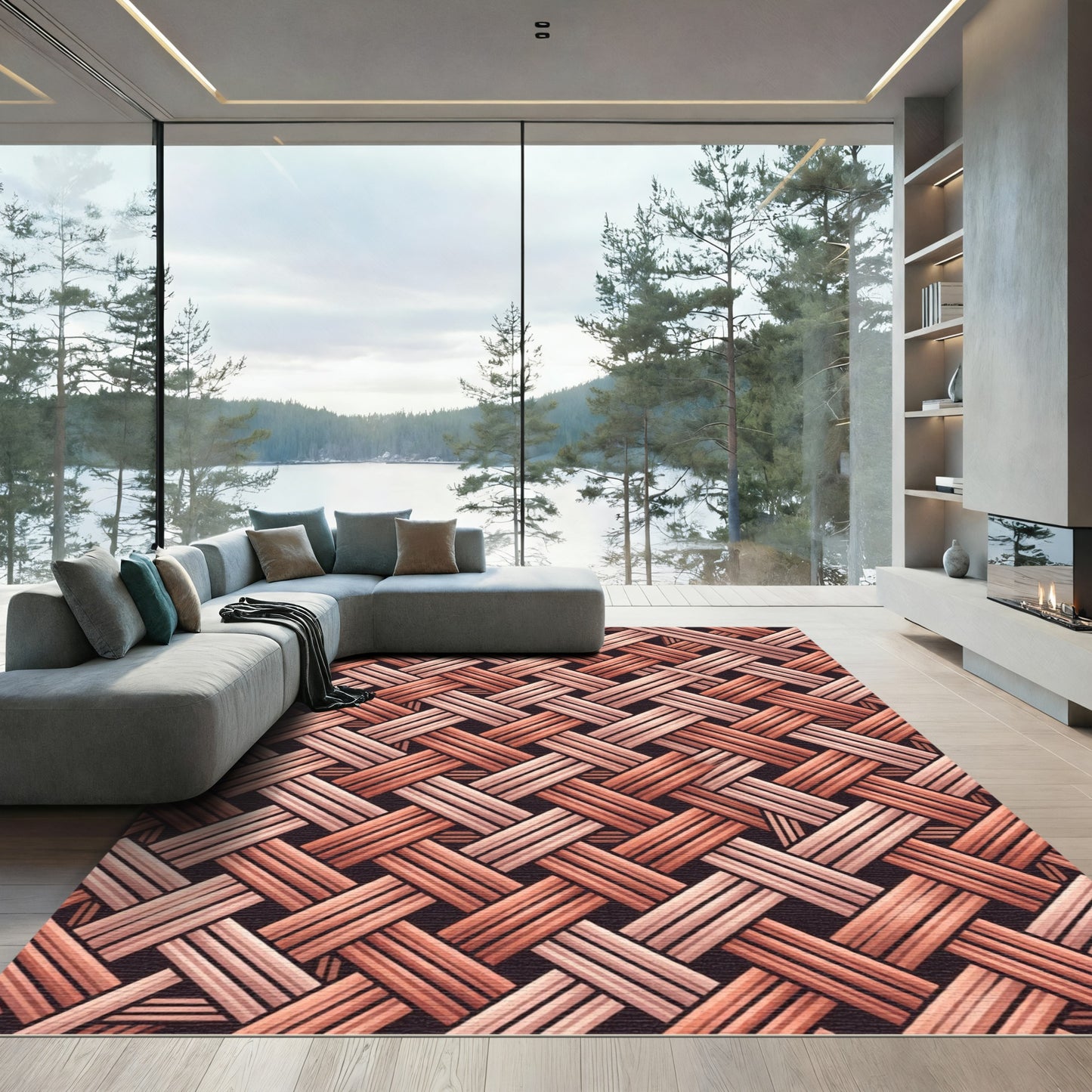 Woven Terracotta Diagonal Weave Rug