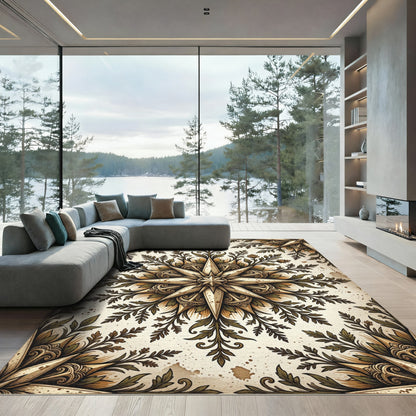 Beige Botanical Star Compass Medallion Rug