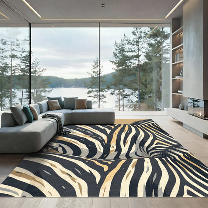 Modern Abstract Black Gold Zebra Rug