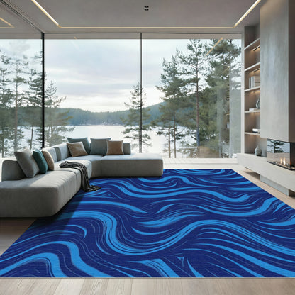 Deep Navy Flowing Abstract Swirl Rug