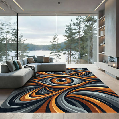 Abstract Orange and Gray Eye Rug