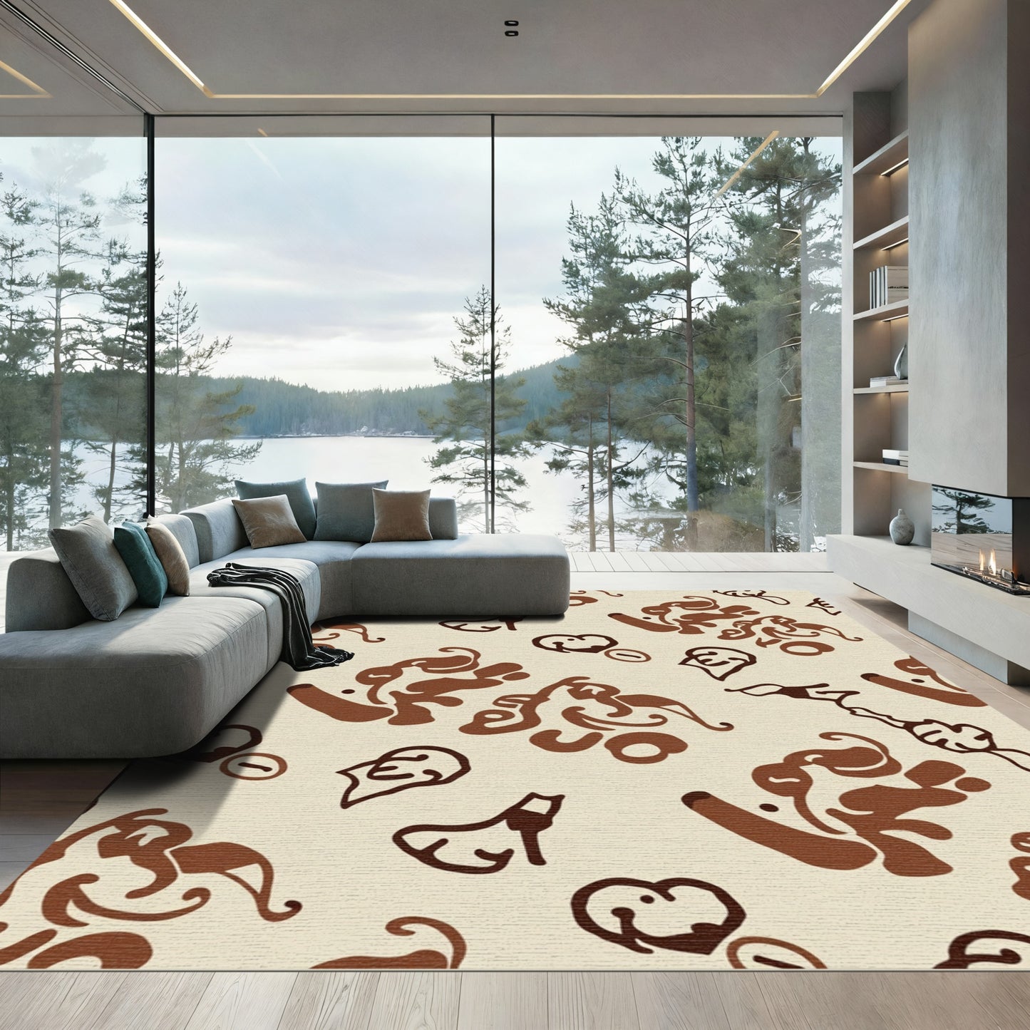 Abstract Brown Swirls Cream Pattern Rug
